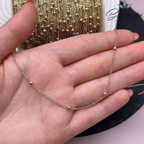 Цепь №77-1 цвет золото, бусина 2*1 мм Люкс