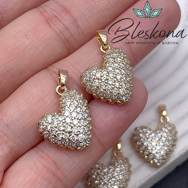 17,5*16 мм Цвет золото, Подвеска сердце цирконы