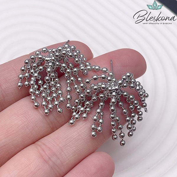 31*21 мм Цвет серебро, Пусеты шарики