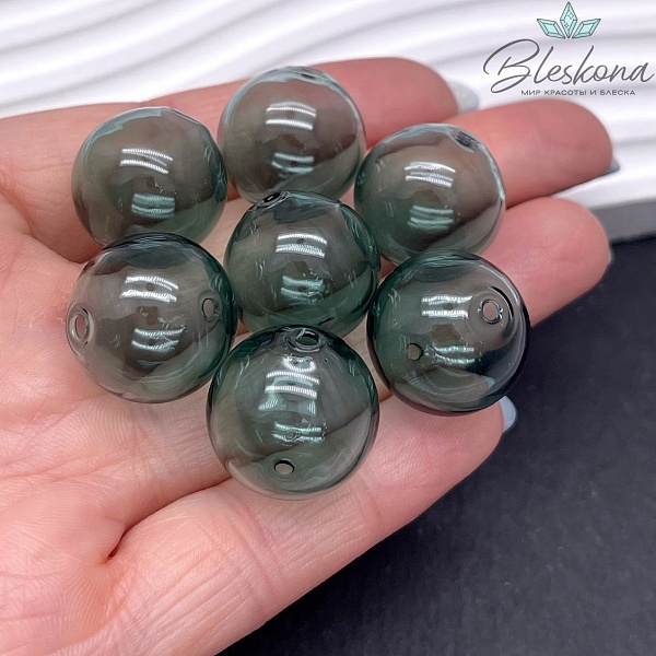 18 мм Бусина шар стекло темно- зеленое