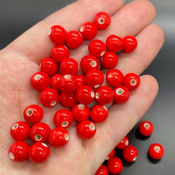 8,5 мм Бусина шар, керамика  цвет красный