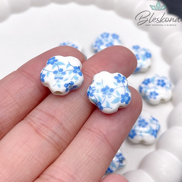 14,5*14 мм Керамика Бусина цветок роспись гжель №29 (штучно)