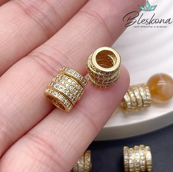 9,5*9 мм Цвет золото, Бусина цирконы 5 рядов