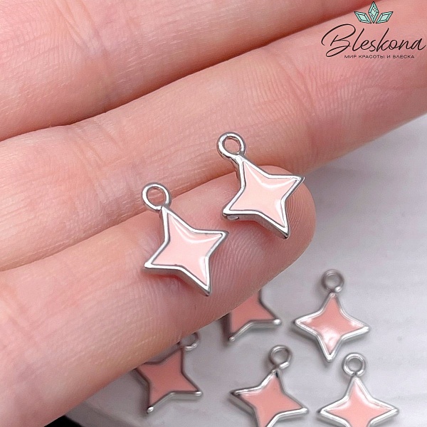 Подвеска звезда розовая эмаль, цвет серебро 10*13мм