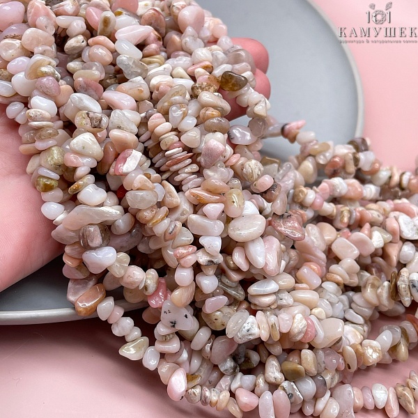 Крошка Опал розовый ширина бусин ~ 6-10 мм