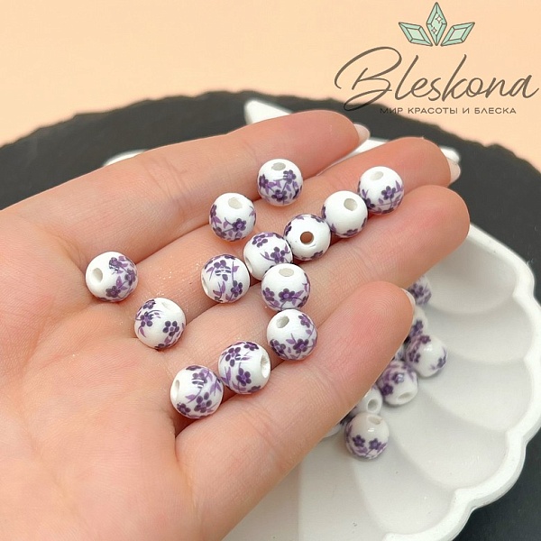 8 мм Керамика Бусина роспись гжель №8 (штучно)