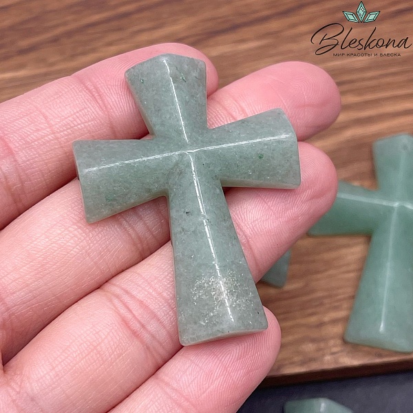 Подвеска крест Авантюрин зеленый 47*36 мм