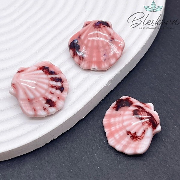 27*25 мм Керамика Бусина ракушка розовая