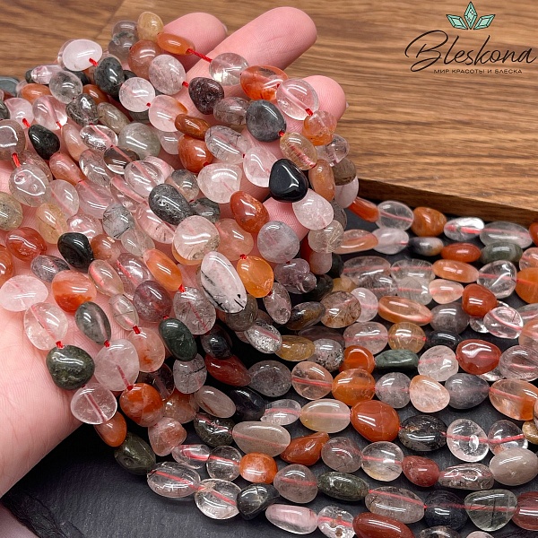 Микс Рутиловых кварцев галтовка (10-13)*(8-10) мм