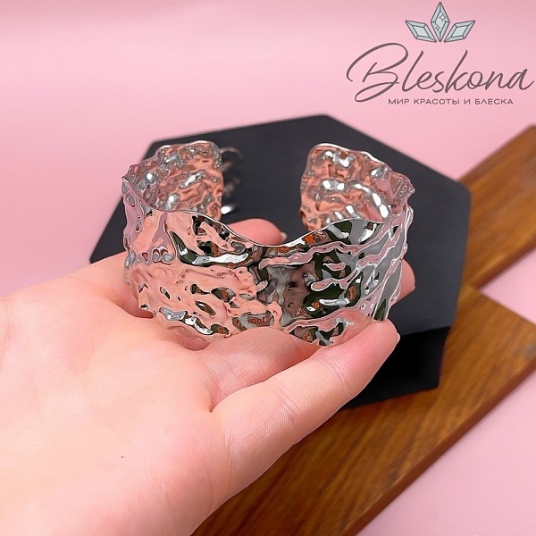 60-65 мм Цвет серебро, Основа для браслета мятая широкая