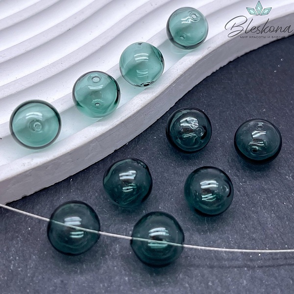 12 мм Бусина шар стекло темно- зеленое