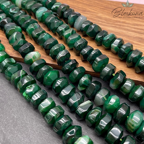 Агат темно- зеленый (тонированный) диски в огранке 9*16 мм