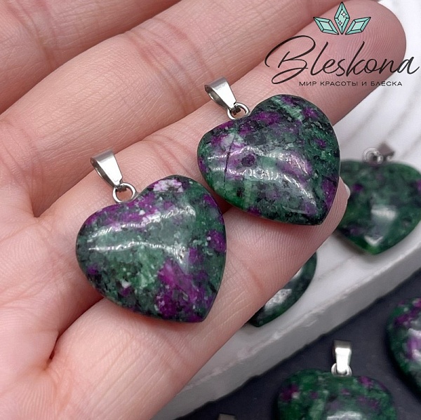 21*20 мм Цвет серебро, Подвеска Сердце Цоизит