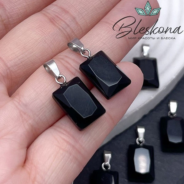 14*10 мм Подвеска прямоульник Черный Агат огранка