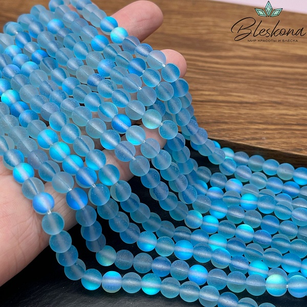 Опал голубой матовый (имитация) 6 мм