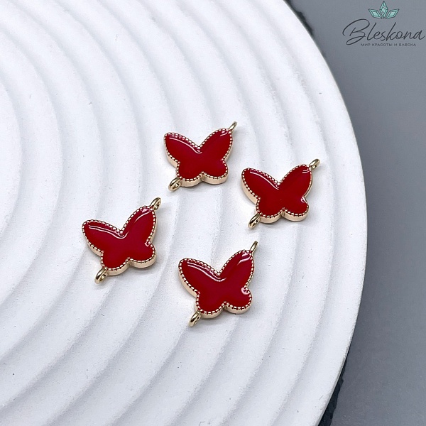Коннектор бабочка красная эмаль, цвет золото 10,3*10,8мм 