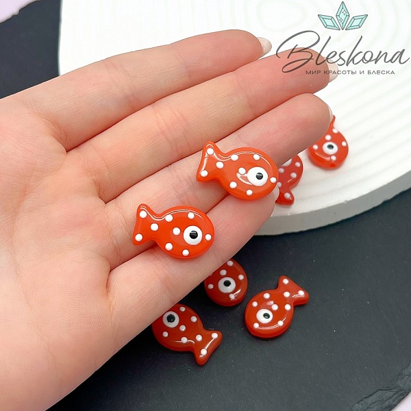 20*12 мм  Бусина рыбка красная
