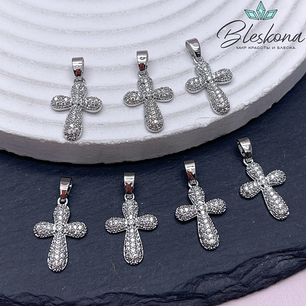 17*12 мм Цвет серебро, Подвеска крест циркон