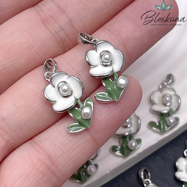 20*11 мм Цвет серебро, Подвеска цветок эмаль