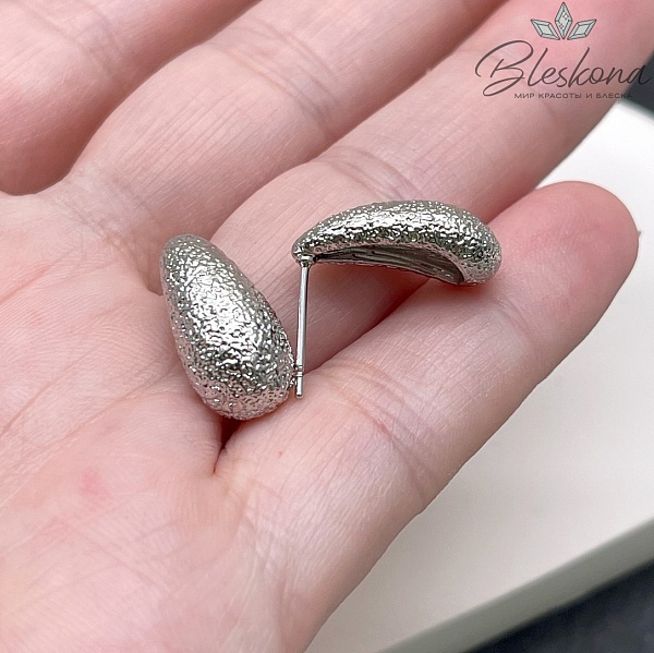 17,5*8,5 мм Цвет серебро, Пусеты капля фактурная