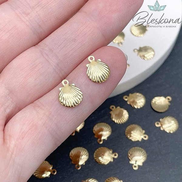 9,5*7,5 мм, Цвет золото, Подвеска мини ракушка Люкс