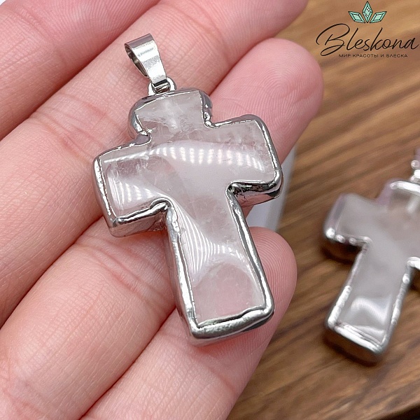 37*25 мм Цвет серебро, Подвеска крест Горный хрусталь в обрамлении