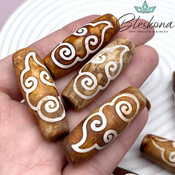 Бусина Дзи коричневый матовый бочонок 40*13 мм