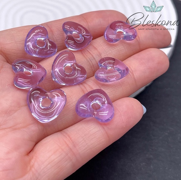 14*15 мм Подвеска сердце прозрачно- фиолетовое