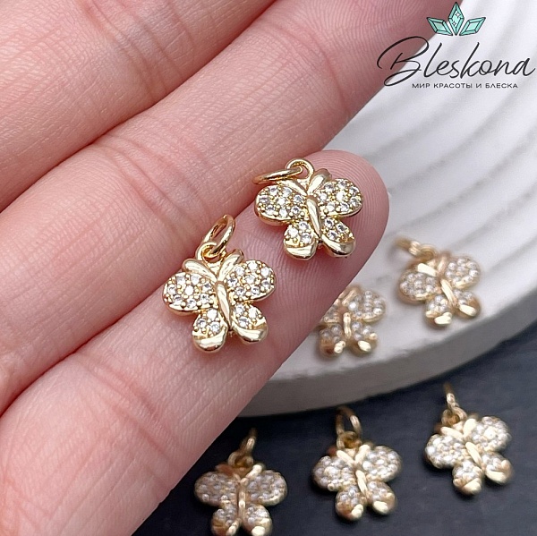 10,5*11 мм, Цвет золото, Подвеска Бабочка цирконы 