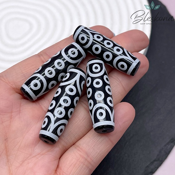 Бусина Дзи 21 глаз черно-белый бочонок 40*14 мм