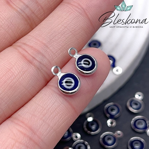 10*6,5 мм Цвет серебро, Подвеска мини глаз синяя эмаль 