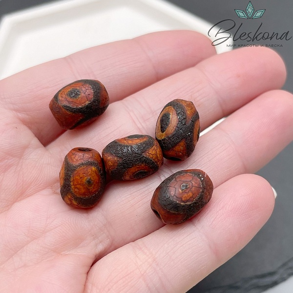 Бусина Дзи 3 глаза черно-коричневый матовый бочонок 10*14 мм