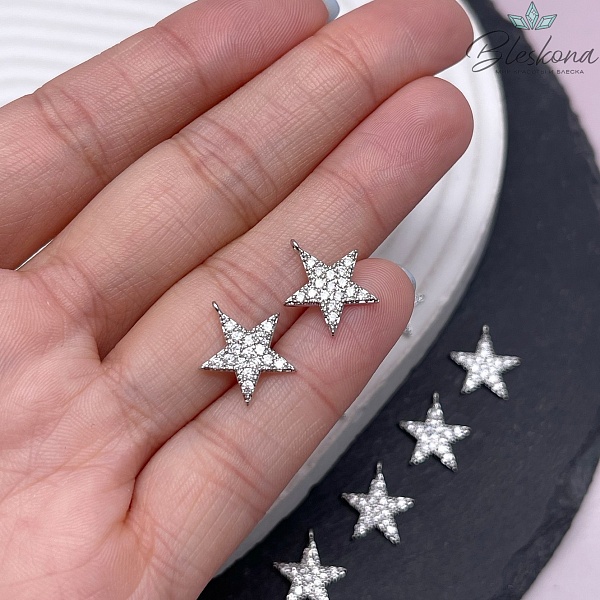 14*12,8 мм Цвет серебро, Подвеска Звезда цирконы 
