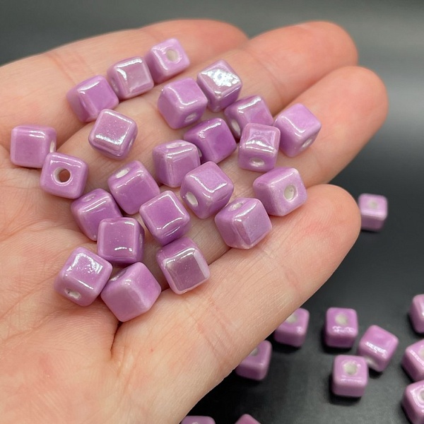 6 мм Бусина куб, керамика цвет фиолетовый