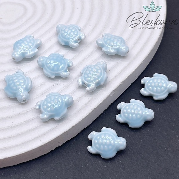 14*18 мм Керамика бусина черепашка голубая