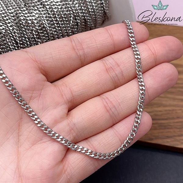 Цепь №85 цвет серебро 3*3,5 мм Люкс