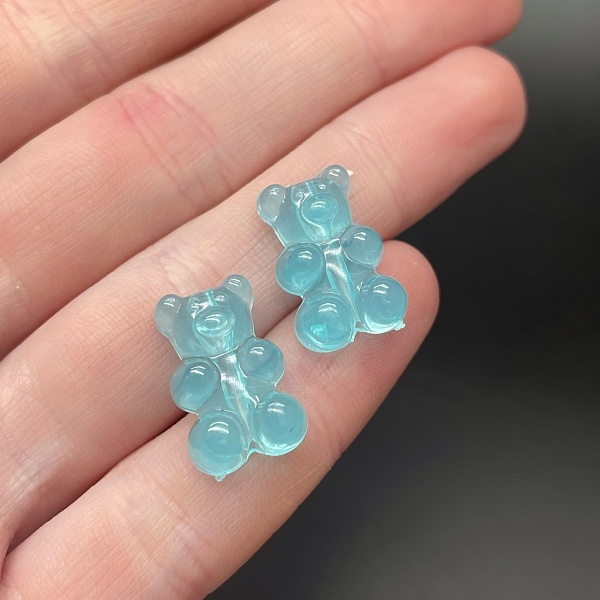 12*18 мм , Бусина Мишка голубой прозрачный 