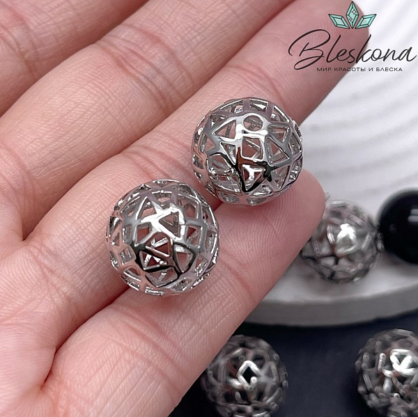 15 мм Цвет серебро, Бусина шар фигуры  