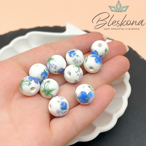 12 мм Керамика Бусина роспись гжель №9 (штучно)