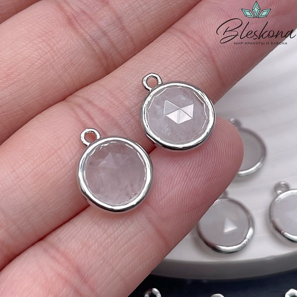 11,5мм, цвет серебро ,Подвеска круг мини Горный хрусталь огранка