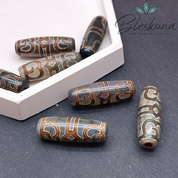 Бусина Дзи Шапка Дхармы зелено-коричневый 30*11 мм