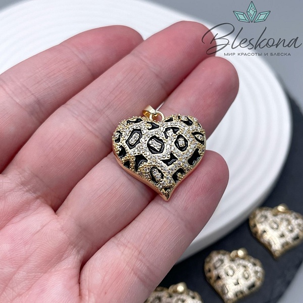 22,5*23 мм Цвет золото, Подвеска сердце большое с цирконами и эмалью