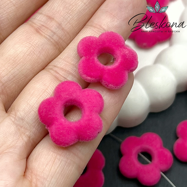 20мм Бархатная Подвеска-бусина цветок, Цвет малиновый