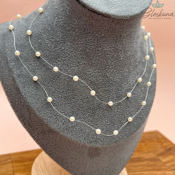 Основа для колье 1 м на леске имитация жемчуга бусины 3 мм цвет айвори