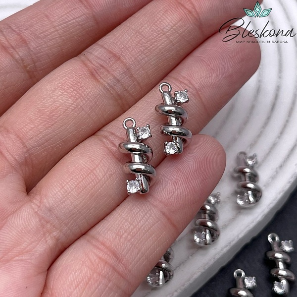 16,3*7,5 мм Цвет серебро, Подвеска спираль с цирконами