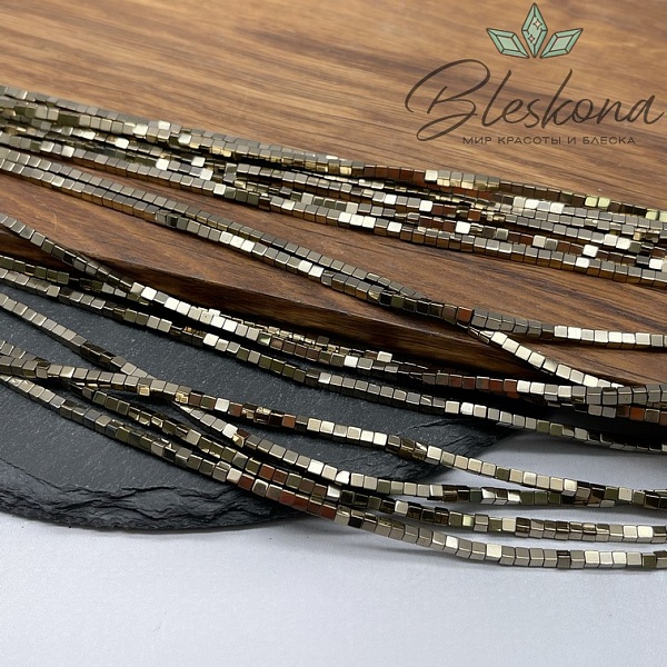 2 мм Гематин имитация, цвет темное золото, куб №1