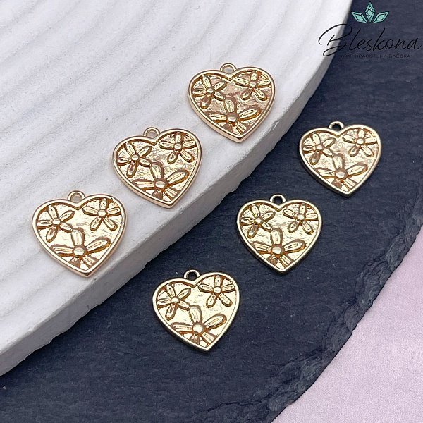 13,6мм Цвет золото, Подвеска Сердце цветы 