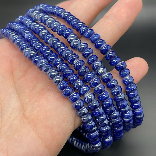 6*4 мм Бусина-разделитель, керамика цвет синий