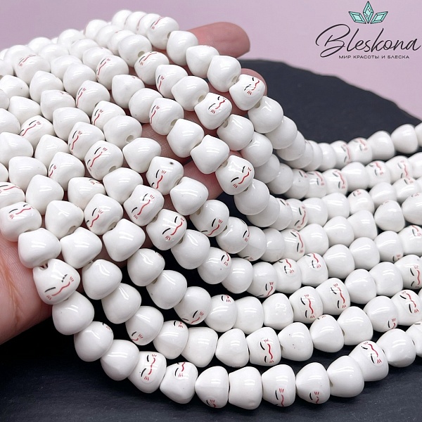 8*10 мм Керамика бусина Котик белый