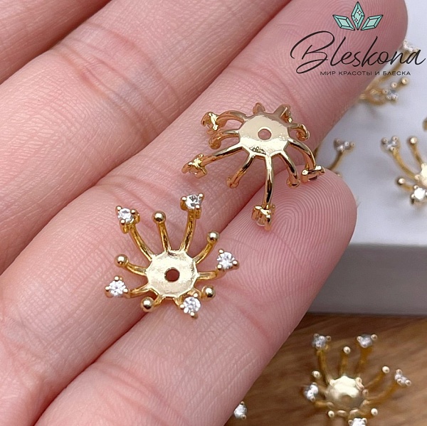 12 мм Цвет золото, Шапочка цирконы 